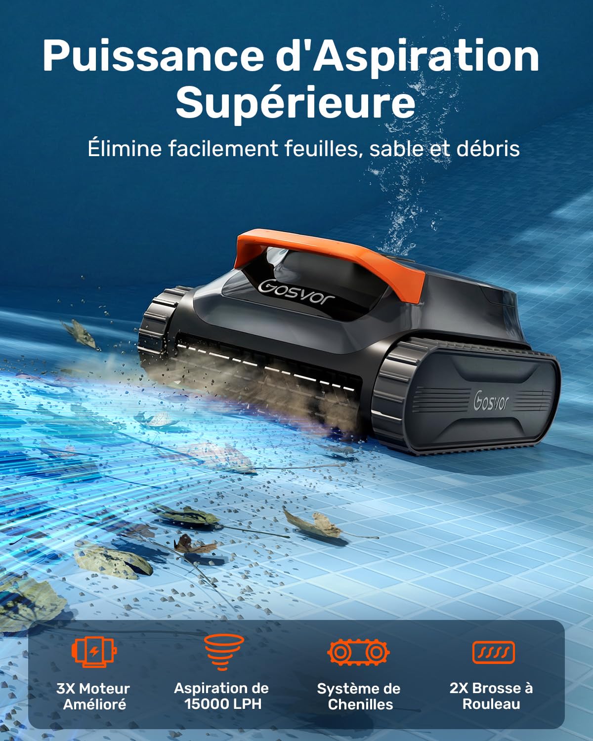 (2026 Nouveau) Gosvor LiteVac G1 Robot Piscine Fond et Parois, 6,9 kg Ultra Léger, Jusqu’à 200 Min d’Autonomie, Double Filtration, Navigation Intelligente & App, pour Piscines Jusqu’à 200 m²