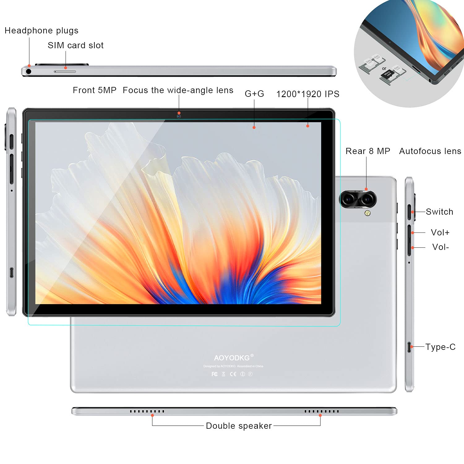 AOYODKG タブレット10インチ 8コア 6GB RAM 64GB AOYODKG Tablet 10 Inch Octa Core 6GB RAM + 64GB ROM Android
