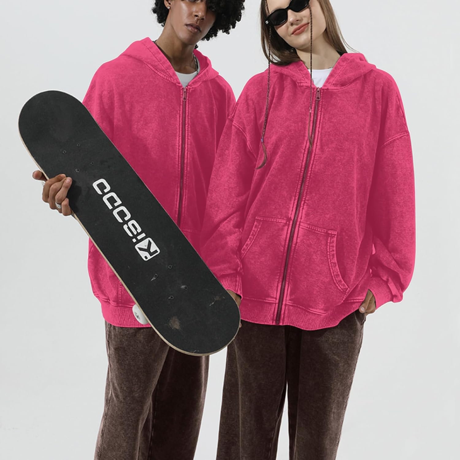 BINTEHGS Basic Oversized Vintage Zip Up Hoodie for Women Baggy Acid Wash Jacket Y2k Retro Grunge Zipper Sweatshirts Loose Fit - Image 2