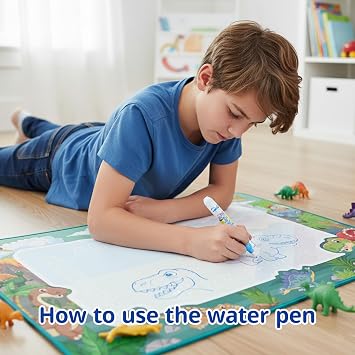 1 PCS Water Doodle Mat with Two Pens and Two Templates, Reusable Aqua Drawing Mat Measuring 44 by 32 cm for Travel and Home Use