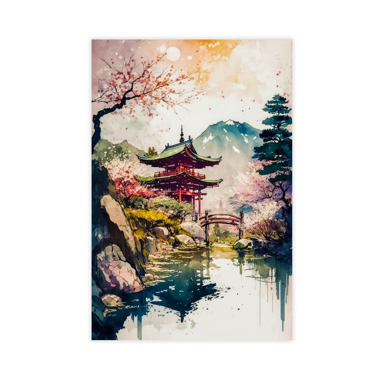 Qnvjqkdsi Unframe Japanese Landscape Watercolor Art (6) Canvas Poster Bedroom Decor Landscape Office Room Decor Gift 20" L X 30" W
