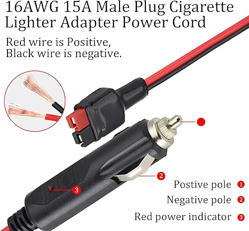 Miniatura 6 de Cable adaptador XT60 a encendedor de cigarrillos, 16AWG XT60 hembra a encendedor de cigarrillos, cable de carga macho para dispositivo de carga de