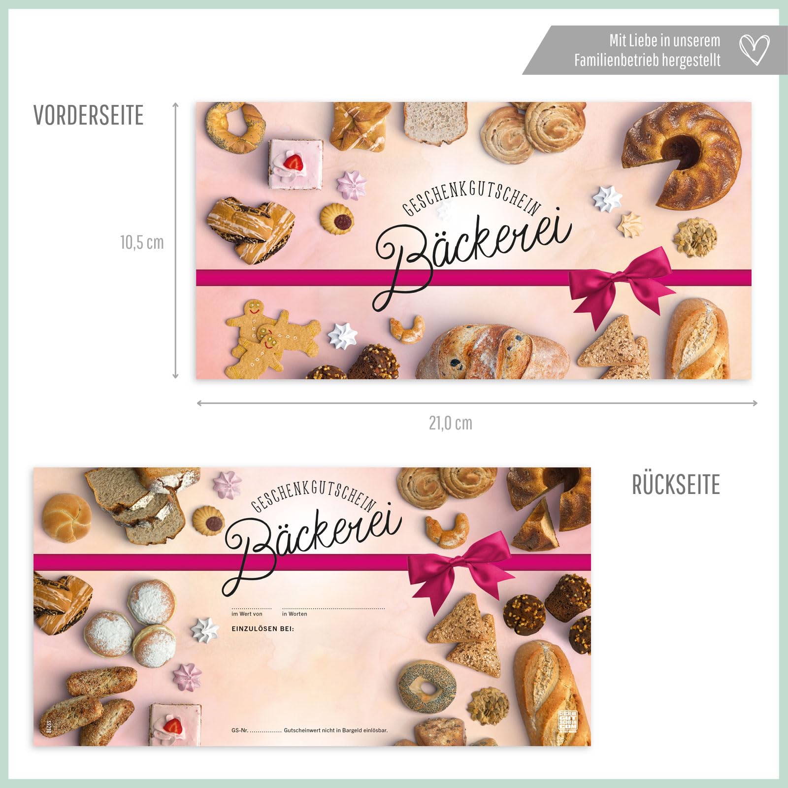 GESCHENKGUTSCHEINcom - 50 Blanko Gutscheine mit Umschlag - Formulare mit Vordruck für Bäckerei Konditorei Firmen. Bäckergutschein S9218-1-50-V1