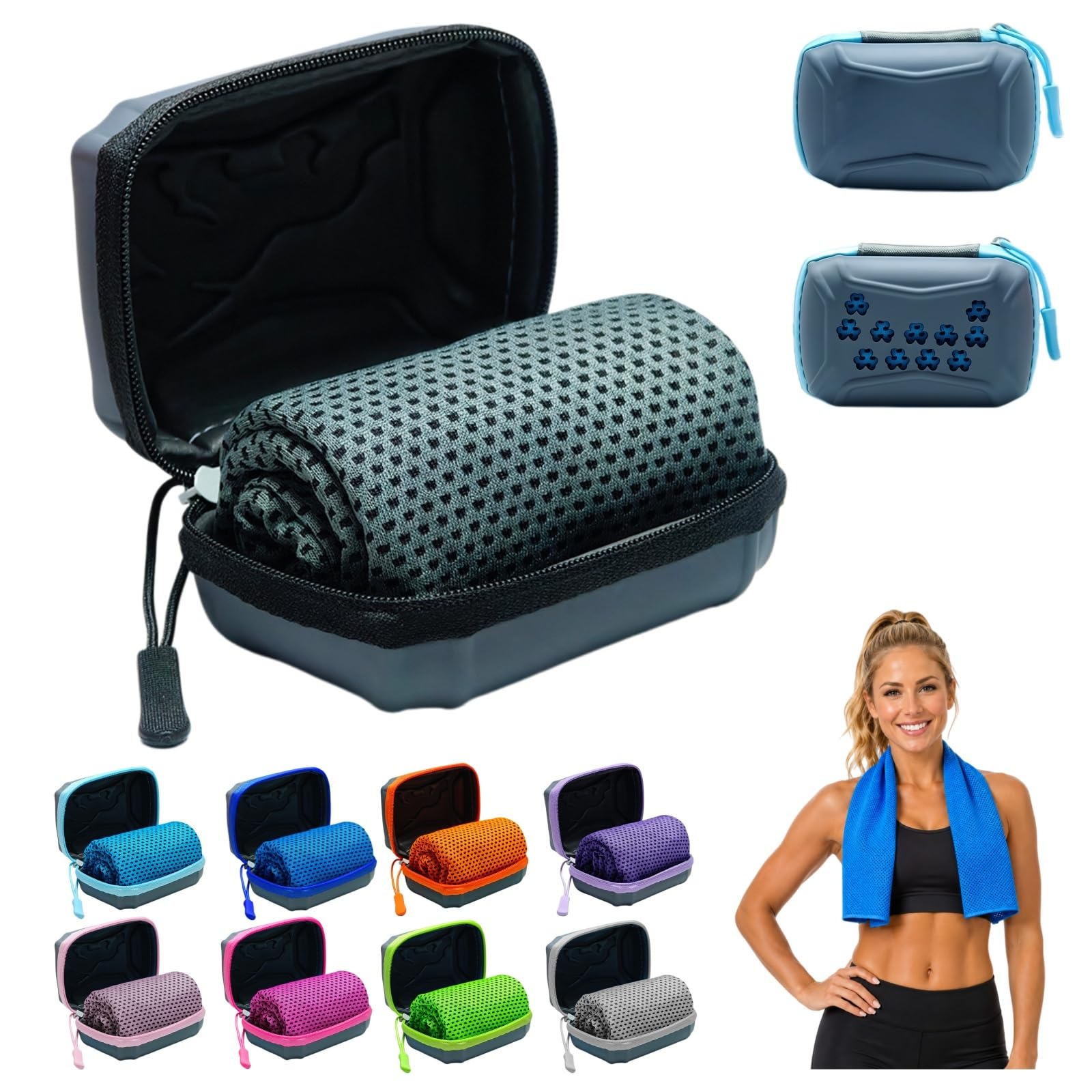 DzaiCrkwd Cooling Towel with Storage Box – 30 x 80 cm, Quick-Drying Cooling Towel, Neck Cooling Towel for Sports, Outdoors, Fitness & Hot Summer Days，Black：10