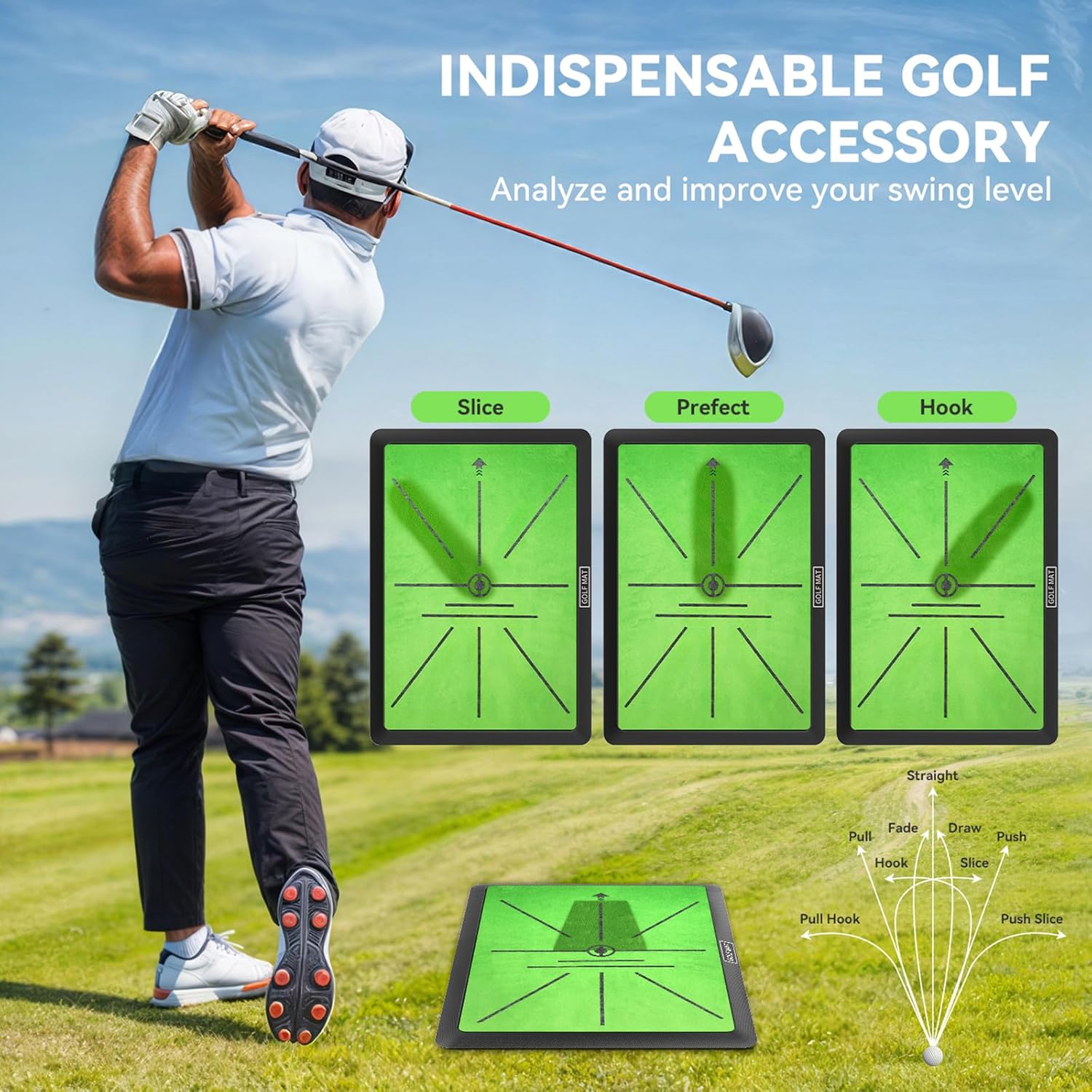 Golf Mat, Practice Outdoor Indoor for Training Chipping Show Swing Path, Hitting Turf Mat with Rubber Backing,Golf Accessories,Gifts for Men/Dad/Husband