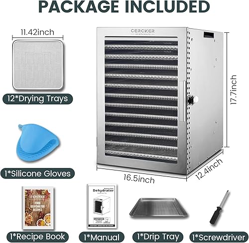 Miniatura 5 de Máquina deshidratadora de alimentos con 12 bandejas de acero inoxidable, deshidratador de 800 W para hierbas, deshidratador de carne para carne seca