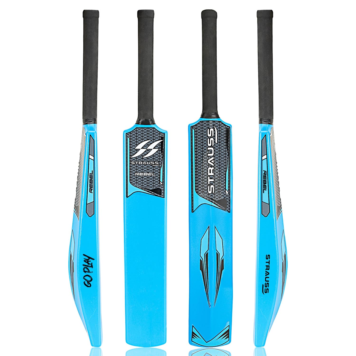 Strauss Rebel Cricket Bat | Full Size | Dimensions: 34 X 4.5 inch | Heavy Duty Hard Plastic Cricket Bat | for All Age Groups | Tennis & Synthetic Ball Cricket Bat | Tennis Cricket Bat,(Blue)