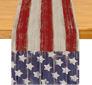 Watercolor American Flag Stars Stripes Table Runner for Home Party Decorations Seasonal Summer Washable Kitchen Dining 4th of July Memorial Day Veterans Day Patriotic Table Decor 13x72 Inch