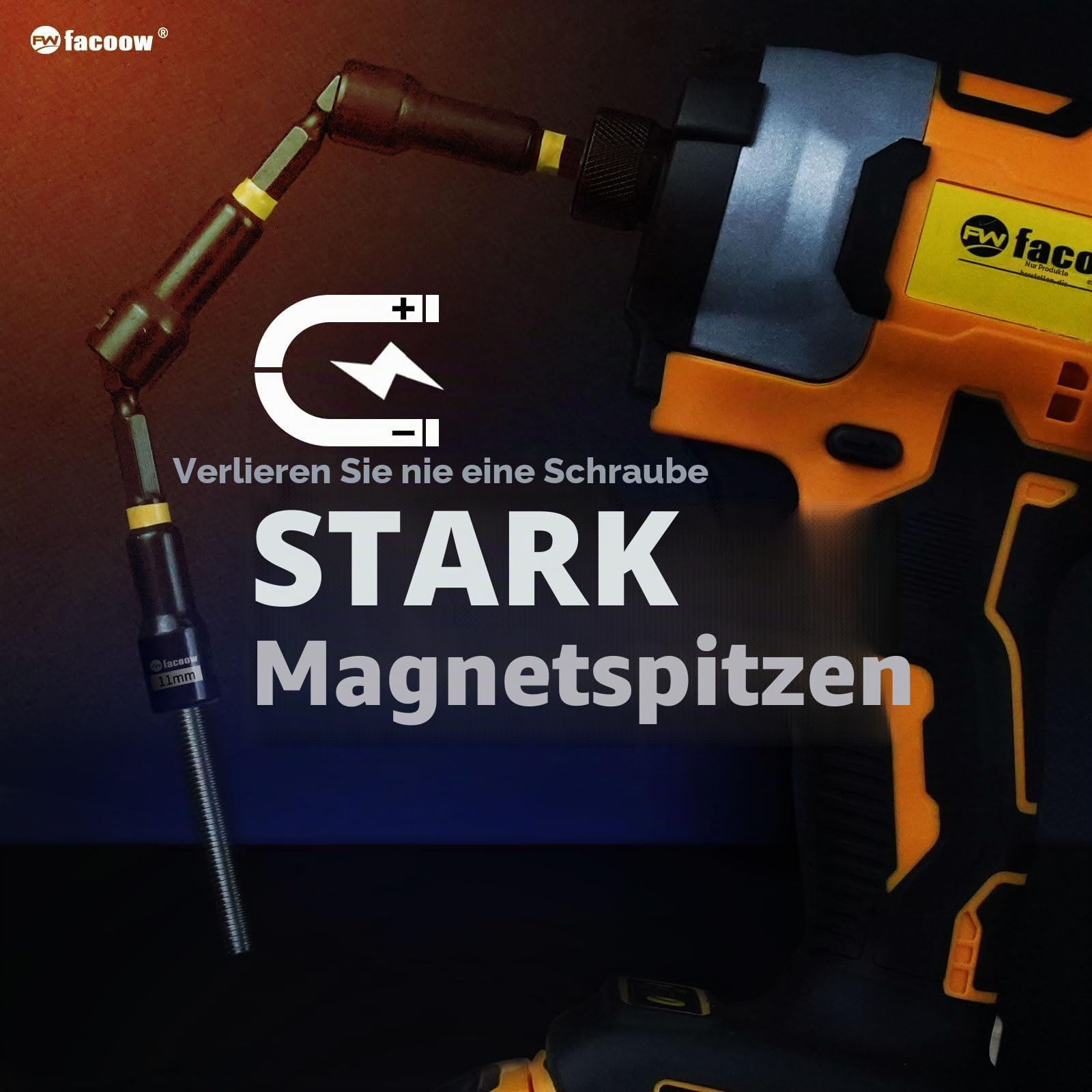 Facoow 55-teiliger Schlag-Steckschlüsselsatz mit magnetischen Aufsätzen, Premium-Tiefeinsätzen, Flügelmuttern, 1/4" Schnellwechsel, Verlängerung, S2-Bits, schwenkbar