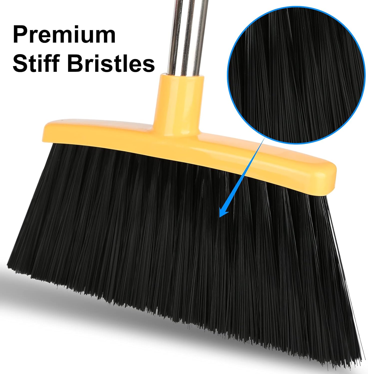 Nawati 54 inch Kitchen Broom, Stiff Bristle Broom for Indoor Outdoor Cleaning, Large Angle Household Brooms for Home Patio Garden Garage Pet Hair Sweeping-Yellow : Health & Household