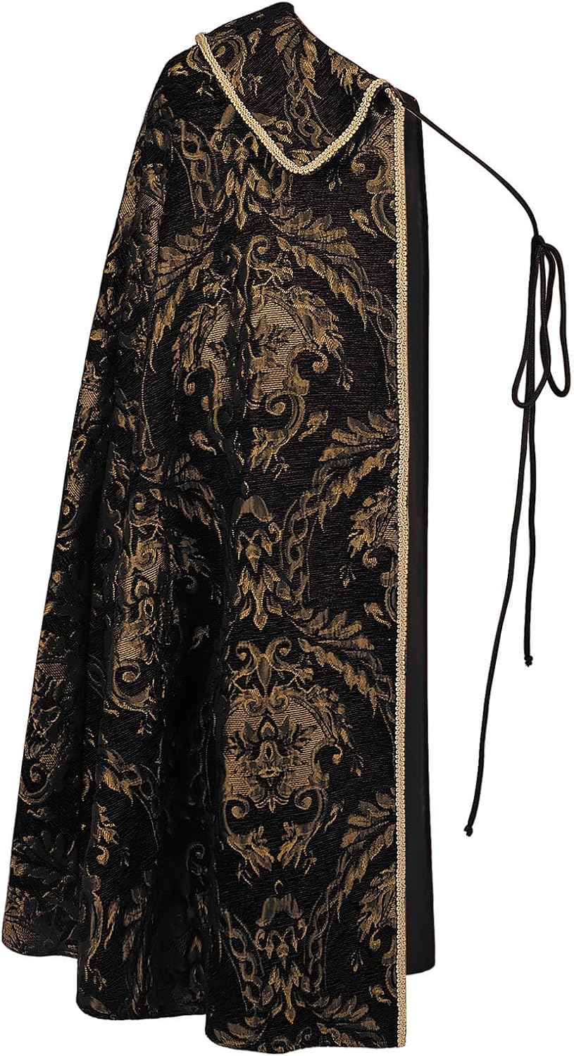 Medieval Renaissance Tudor Half Shoulder Cape Men, Noble Tudor King Cloak Ren Faire Shawl with Brocade Pattern