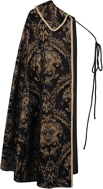 Medieval Renaissance Tudor Half Shoulder Cape Men, Noble Tudor King Cloak Ren Faire Shawl with Brocade Pattern