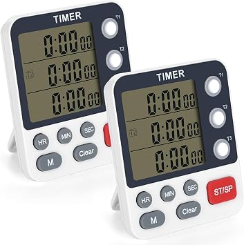 2Pcs Digital Dual Kitchen Timer,3-Channel Magnetic Countdown Stopwatch Timer for Cooking Suitable for Old People,Classrooms,Kitchens, Etc. Excluding Batteries