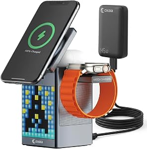 5-in-1 Wireless Charging Station 15W with Alarm & Speaker – Fast Qi2 Charger for iPhone 15/14/13, Apple Watch & AirPods, Multi-Device Charging Stand for Desk & Bedside (Grey)