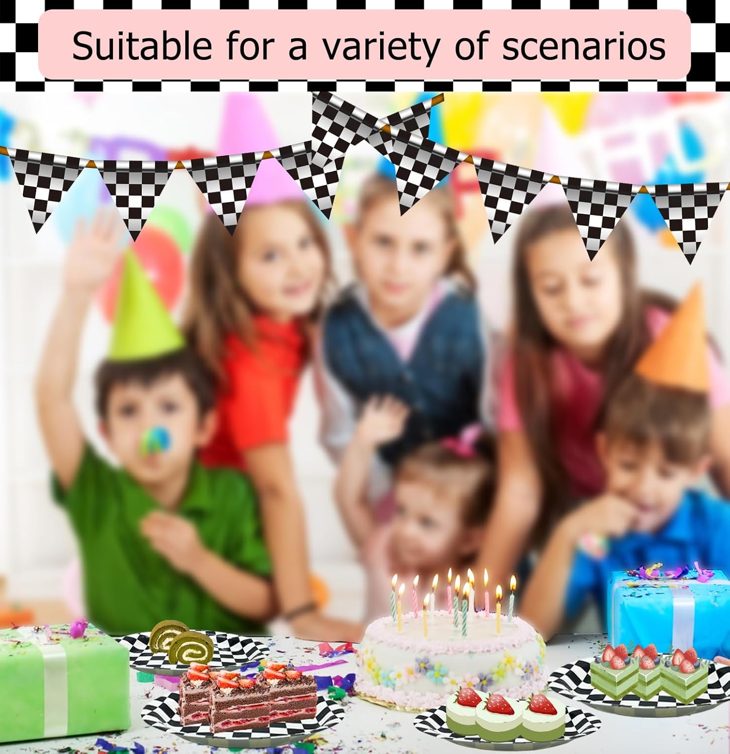 SietDESEO 50 PCS Race Car Dessert Plates - 7 Inch Black and White Checkered Paper Plates for Racing Theme Party, Birthday, Baby Shower Decoration - Image 5