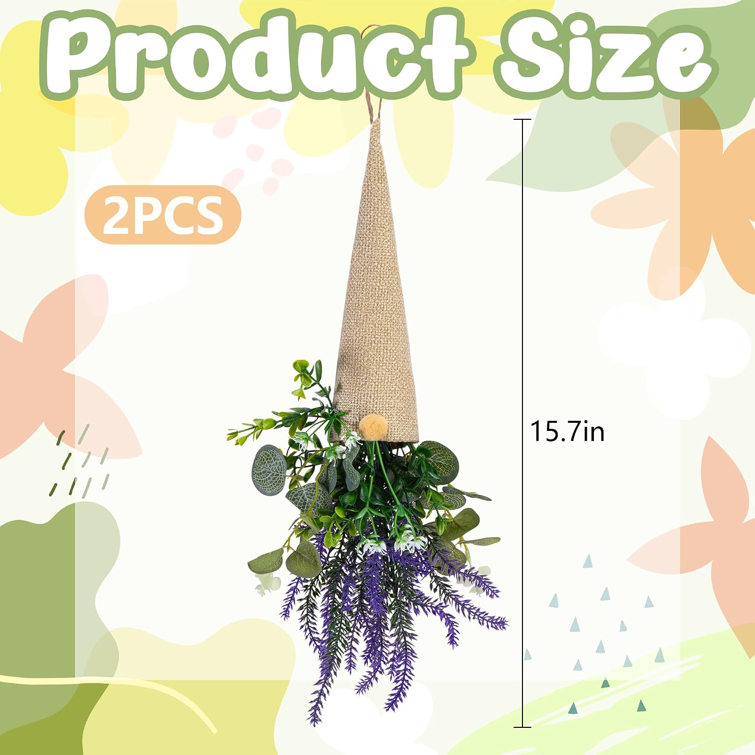 Watayo 2 Pcs Lavender Gnome Wreath Decoration, Hanging Purple Lavenders Wreath Gnome for Front Door, Artificial Lavender Gnomes Spring Door Swag with Green Leaves for Window Wall Home Ornaments