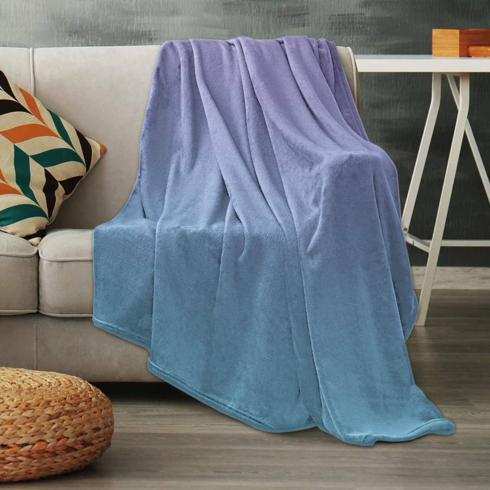 Amazon.com: Throw Blanket Ombre Art Purple and Blue Color,Warm