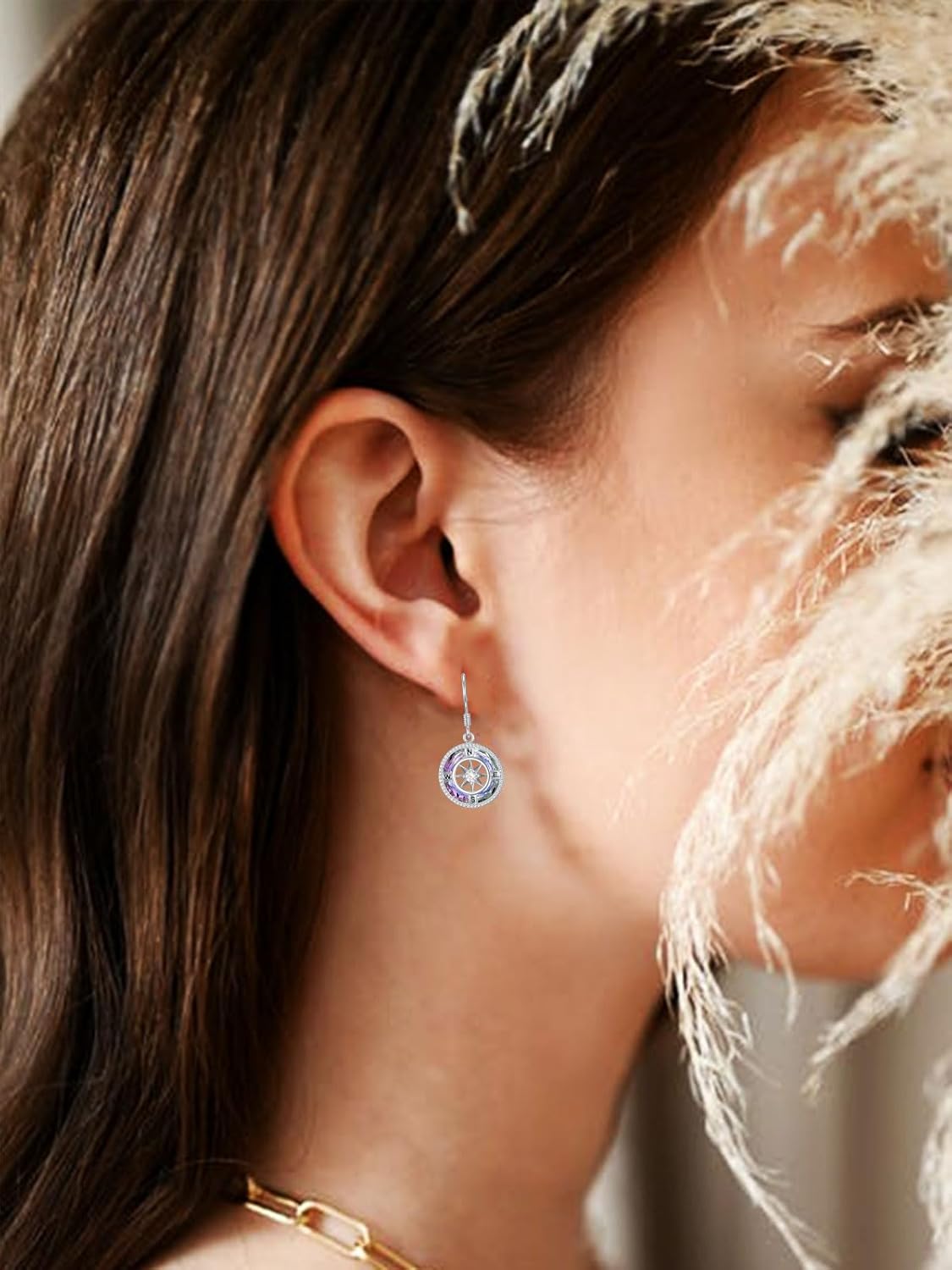 TOUPOP Birthstone Earrings for Women Sterling Silver Compass Dangle Earrings with Crystal Anniversary Birthday Jewelry Gifts for Her Wife Girlfriend