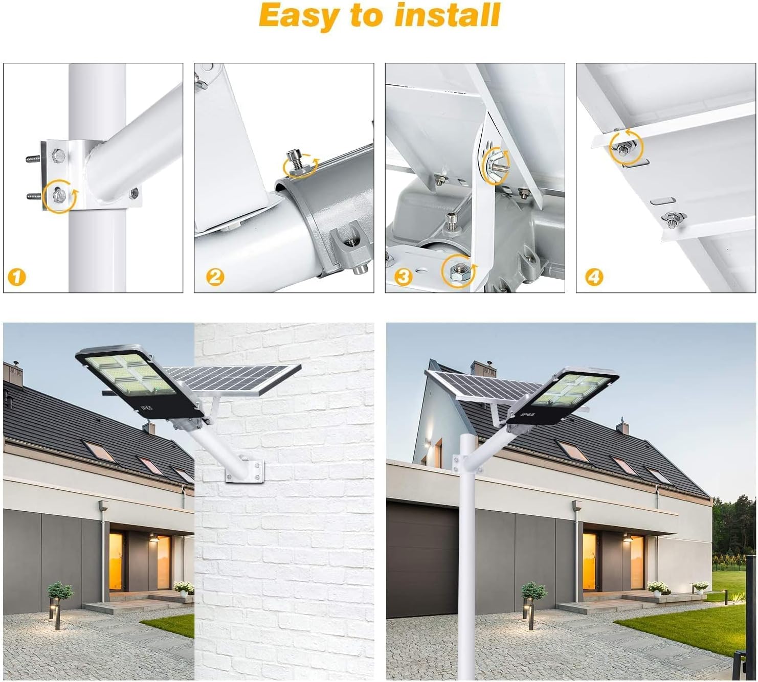 LEDMO 300W LED Solar Street Light, Outdoor Waterproof, Dusk to Dawn, Parking Lot Light with Remote Control, Aluminum, White, 19.6 x 8.26 x 5.51 inches, 30000 Lumen