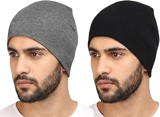 HUNTSMANS ERA Cotton Poly Blend Skull Cap for Men and Women/Helmet Cap/Multipurpose Running, Jogging Outdoor Skull Cap (Bl... Price In India