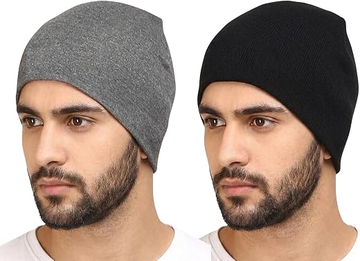 HUNTSMANS ERA Cotton Poly Blend Skull Cap for Men and Women/Helmet Cap/Multipurpose Running, Jogging Outdoor Skull Cap (Bl...