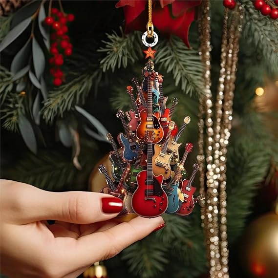 2Pcs Acrylic Guitar Christmas Tree Ornaments, Guitar Christmas Tree Ornaments,Funny Home Party Decor Gifts,New Year Party Supplies,Gifts for C/hristmas,for Music Enthusiasts, Musicians, Teachers