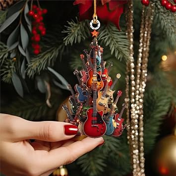 2Pcs Acrylic Guitar Christmas Tree Ornaments, Guitar Christmas Tree Ornaments,Funny Home Party Decor Gifts,New Year Party Supplies,Gifts for C/hristmas,for Music Enthusiasts, Musicians, Teachers