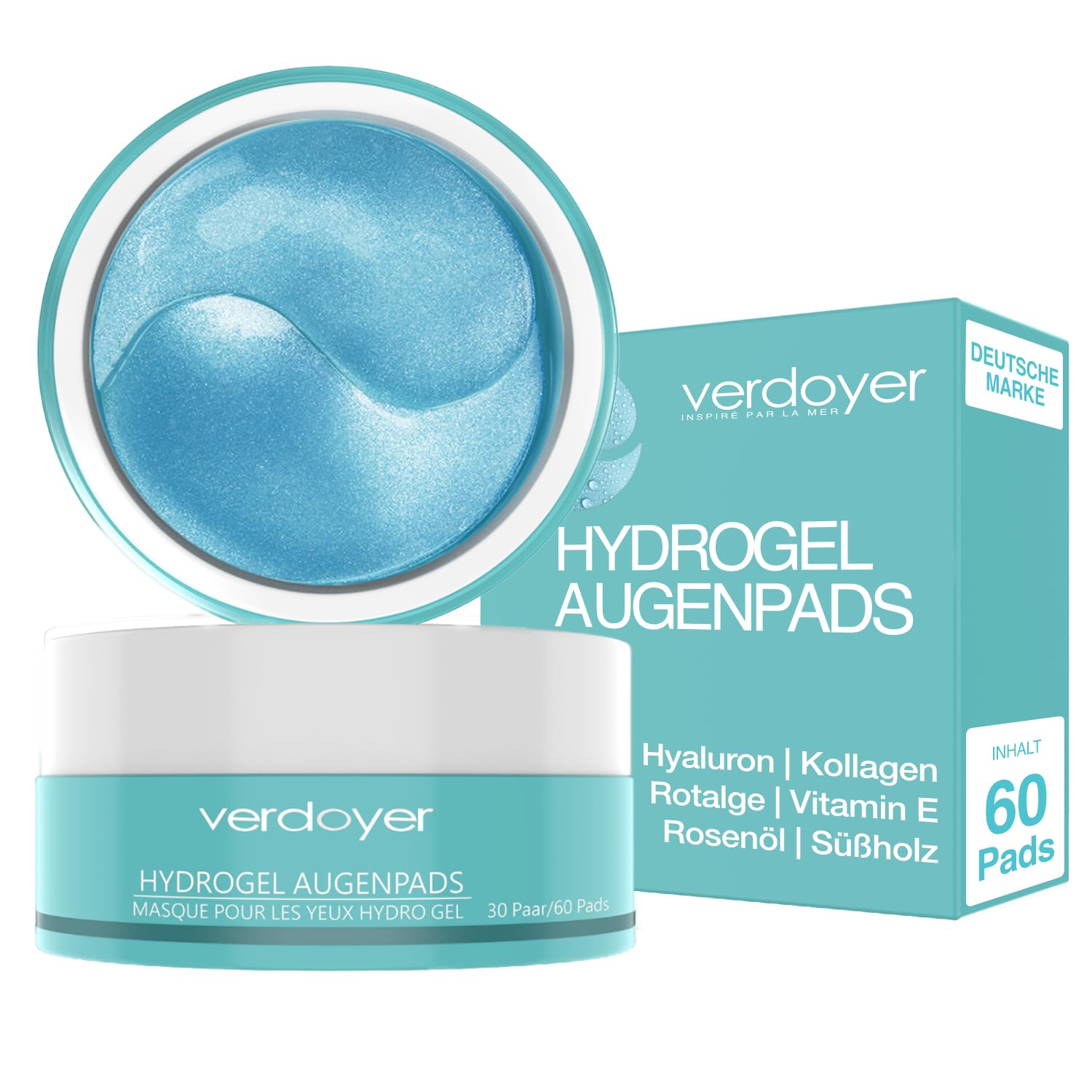 VERDOYER Premium Hydrogel Augenpads [mit Kollagen, Hyaluron, Vitamin E] - mit Soforteffekt bei Augenringen, Tränensäcken & Fältchen - langanhaltend kühlende Augen Gel Pads - straffende Eye Patches