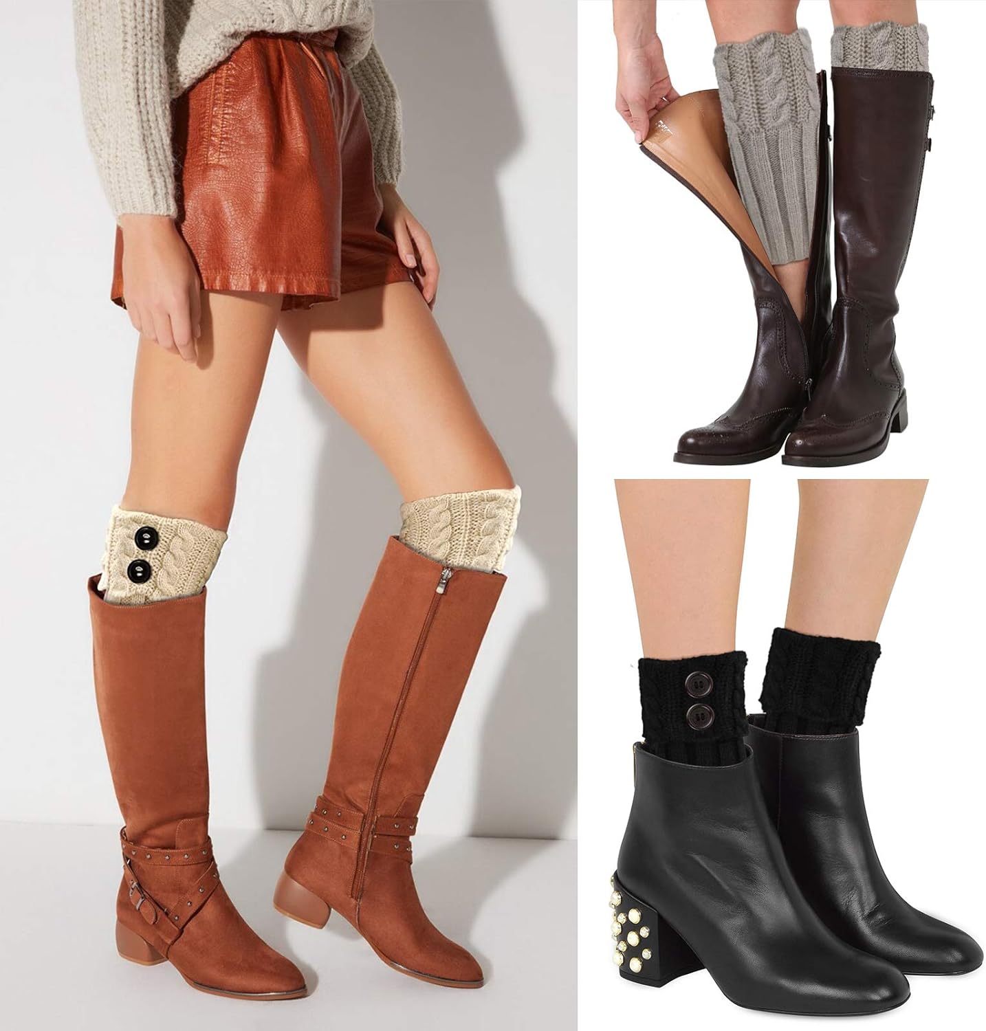 PHOGARY 3 Pairs Winter Warm Boot Cuffs for Women, Crochet Knitted Boot Socks for Girls Short Leg