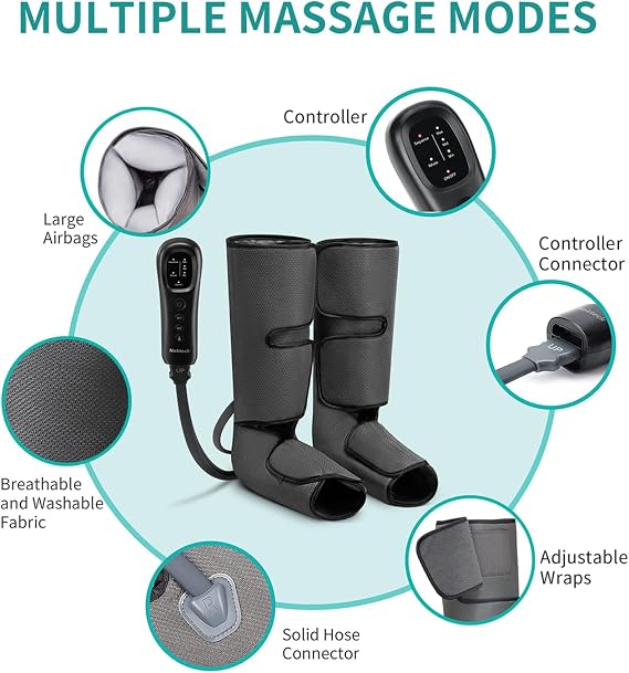 Nekteck Leg Compression Massager with 2 Size Extensions for Circulation | 2 Modes, 3 Intensities, FSA Eligible HSA Foot and Calf Massager, Relieve Pain Edema Swelling, Massage Tools for Men Women