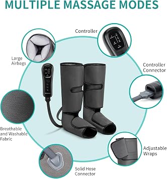 Nekteck Leg Compression Massager with 2 Size Extensions for Circulation | 2 Modes, 3 Intensities, FSA Eligible HSA Foot and Calf Massager, Relieve Pain Edema Swelling, Massage Tools for Men Women