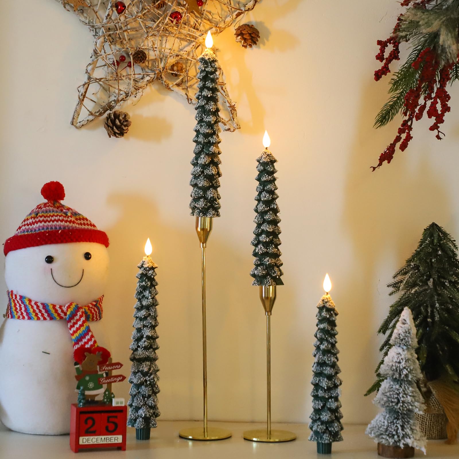 MUMCHASI 4 candele coniche senza fiamma, candele per albero di Natale con telecomando, candele a LED tremolanti per finestre a LED, candele natalizie in vera cera, altezza 24 cm, 29 cm, 29 cm, 29 cm,