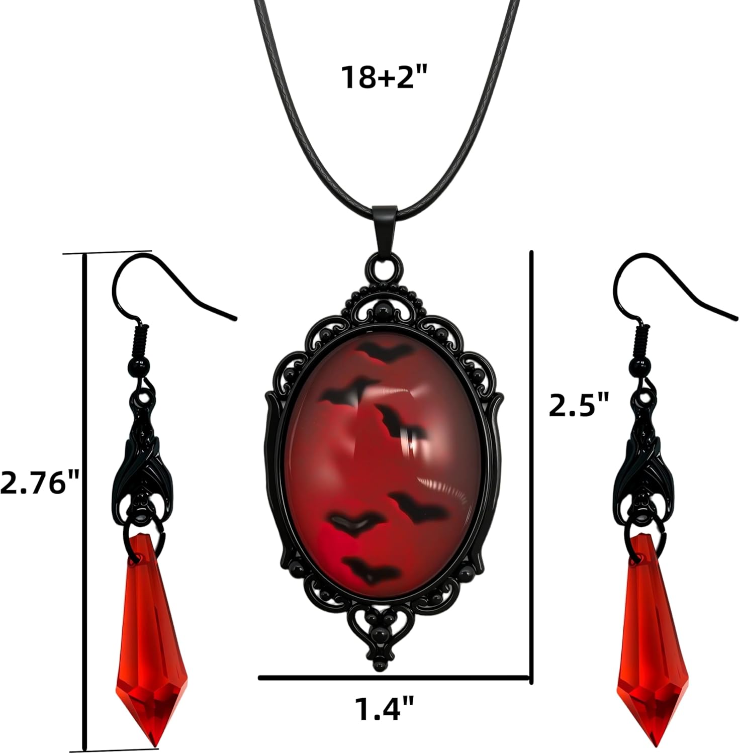Gothic Bat Earrings Necklace For Women Dark Red Earring Dangle Halloween Jewelry Set Vampire Witch Costume Accessories - Image 7