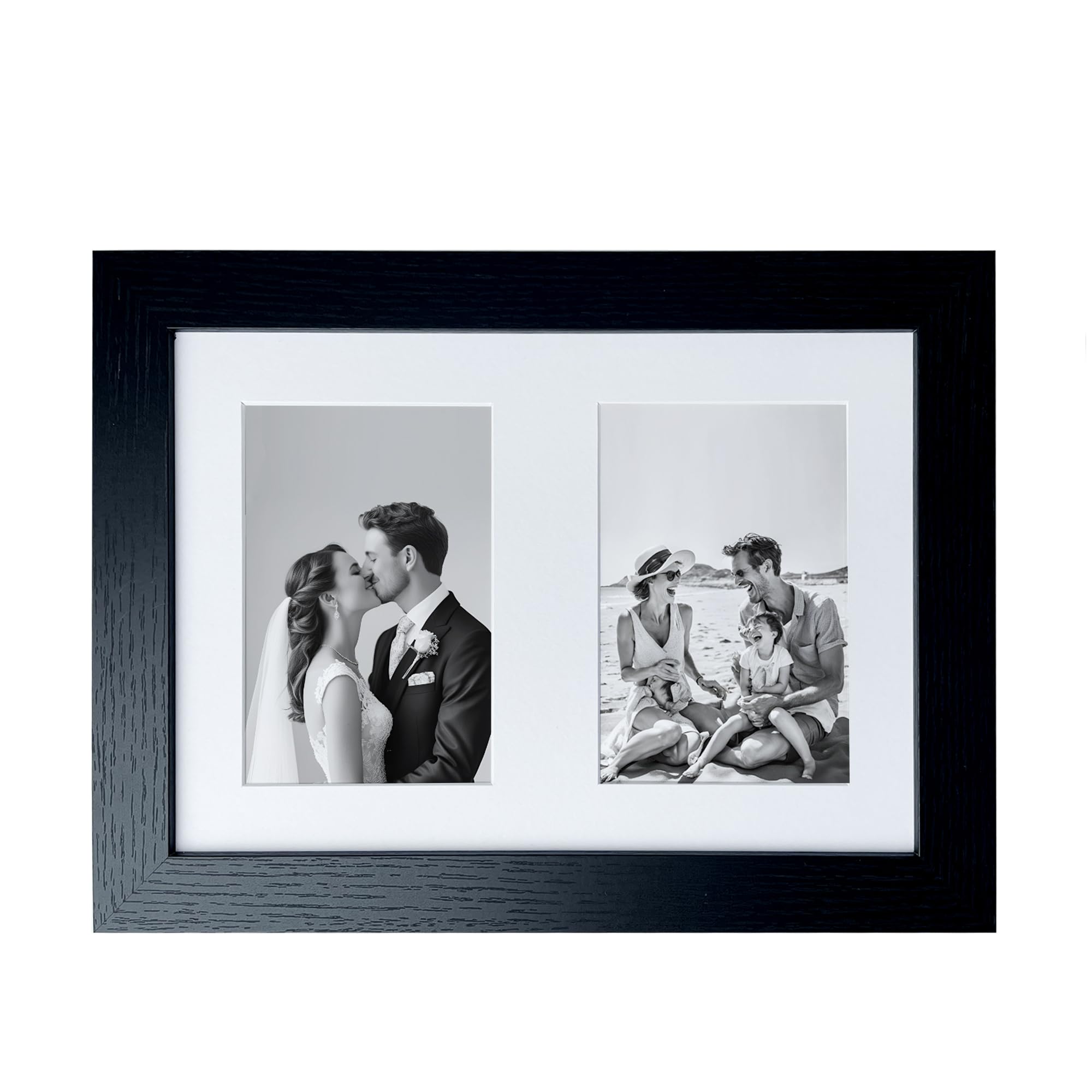 Aryllis Black Multi Aperture A4 Picture Frame, A4 Frame With Mount For 2 6X4 Photos