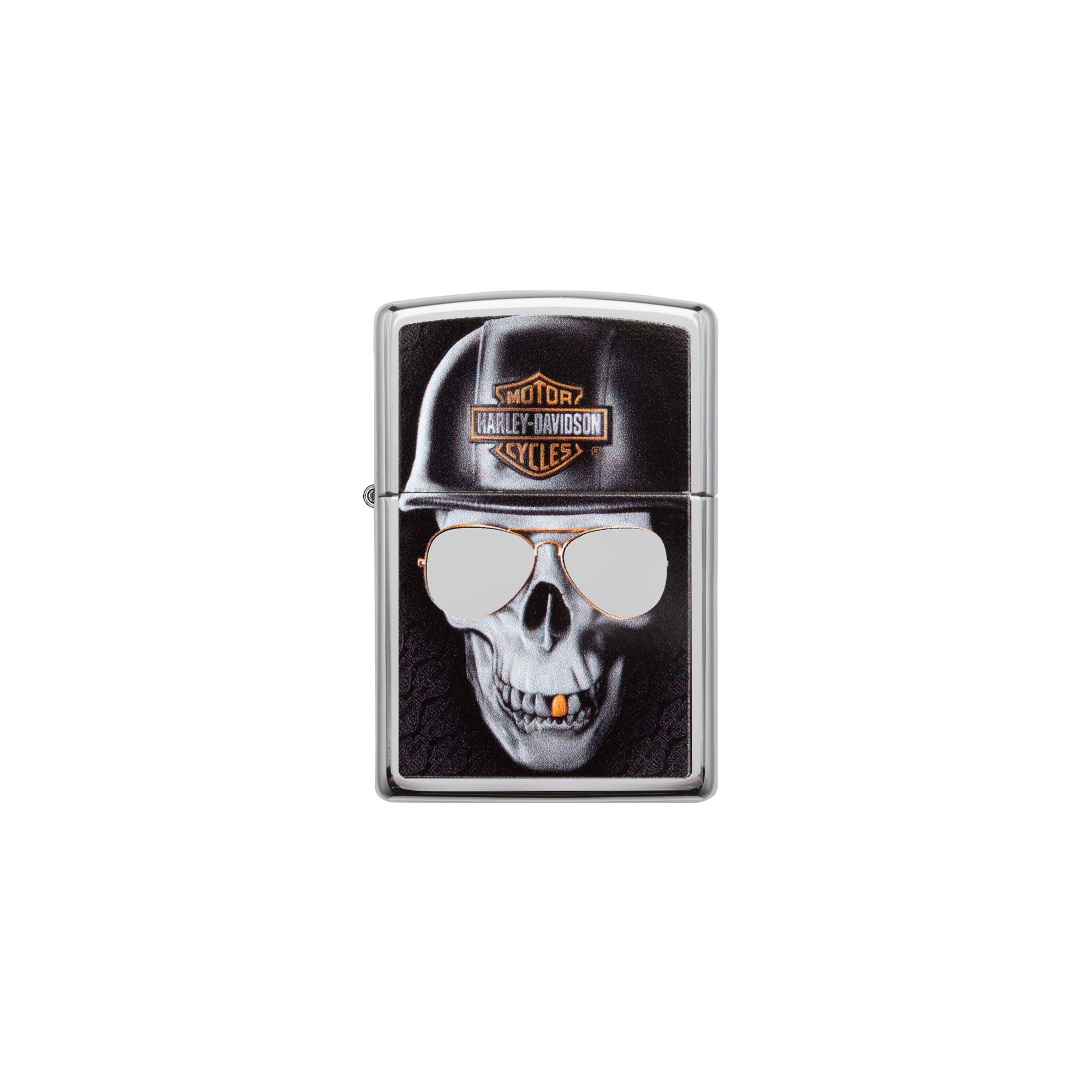 Zippo Unisex czaszka HD - helikm, okulary przeciwsłoneczne i złote narzędzie wiatroodporne zapalniczka, chrom, regularna
