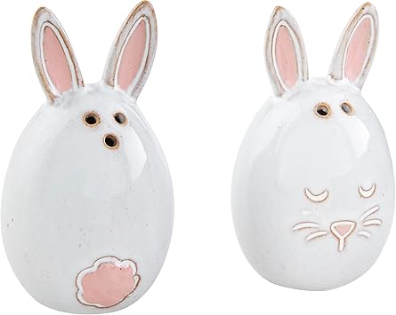 3" White Ceramic Bunny Salt and Pepper Shakers With a Basket - Thumbnail 2
