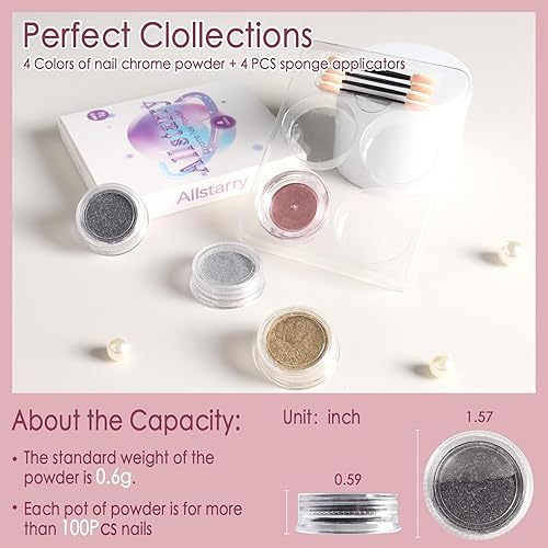 Miniatura 7 de Allstarry Gold and Silver Chrome Nail Powder, 4 Colors Metallic Effect Mirror Chrome Powder Pigment Holographic Manicure Pigment Gold Siver Pink
