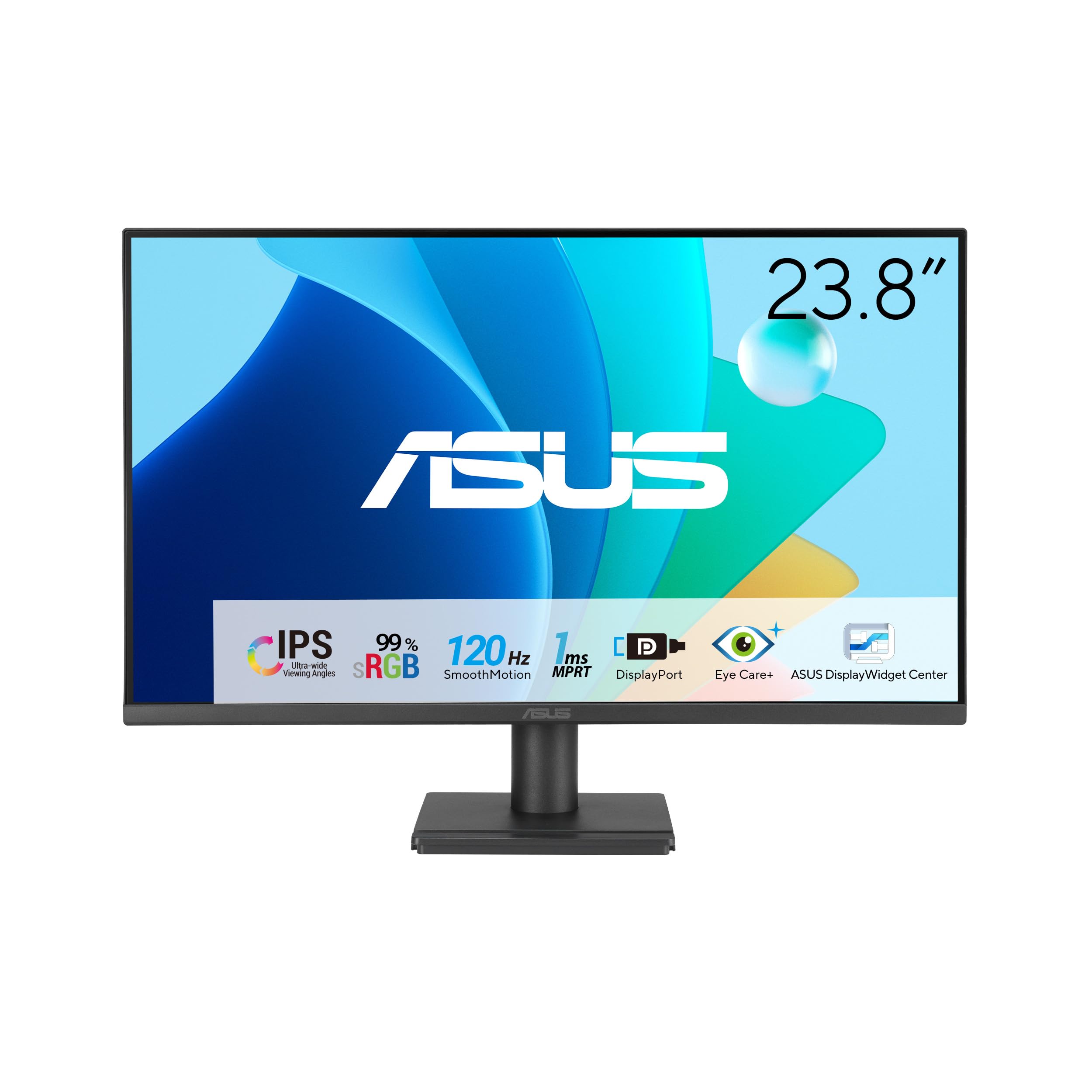 ASUS VA249QG Eye Care Gaming Monitor 24 Inch, IPS, Full HD, 99% sRGB, Frameless, 120Hz, Adaptive-Sync, 1ms MPRT, HDMI, DisplayPort, VGA, Low Blue Light, Anti-Flicker, Wall Mount Energy Label