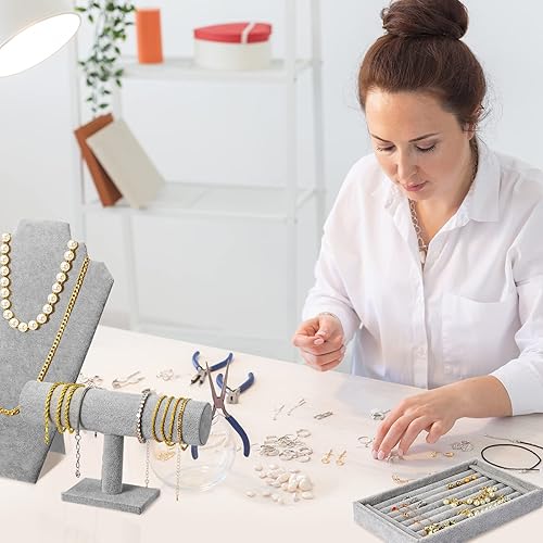 Miniatura 6 de MTLEE Juego de 12 soportes para joyas, incluyendo soporte de exhibición de pulsera con barra en T, soporte de exhibición de collares, caballetes de