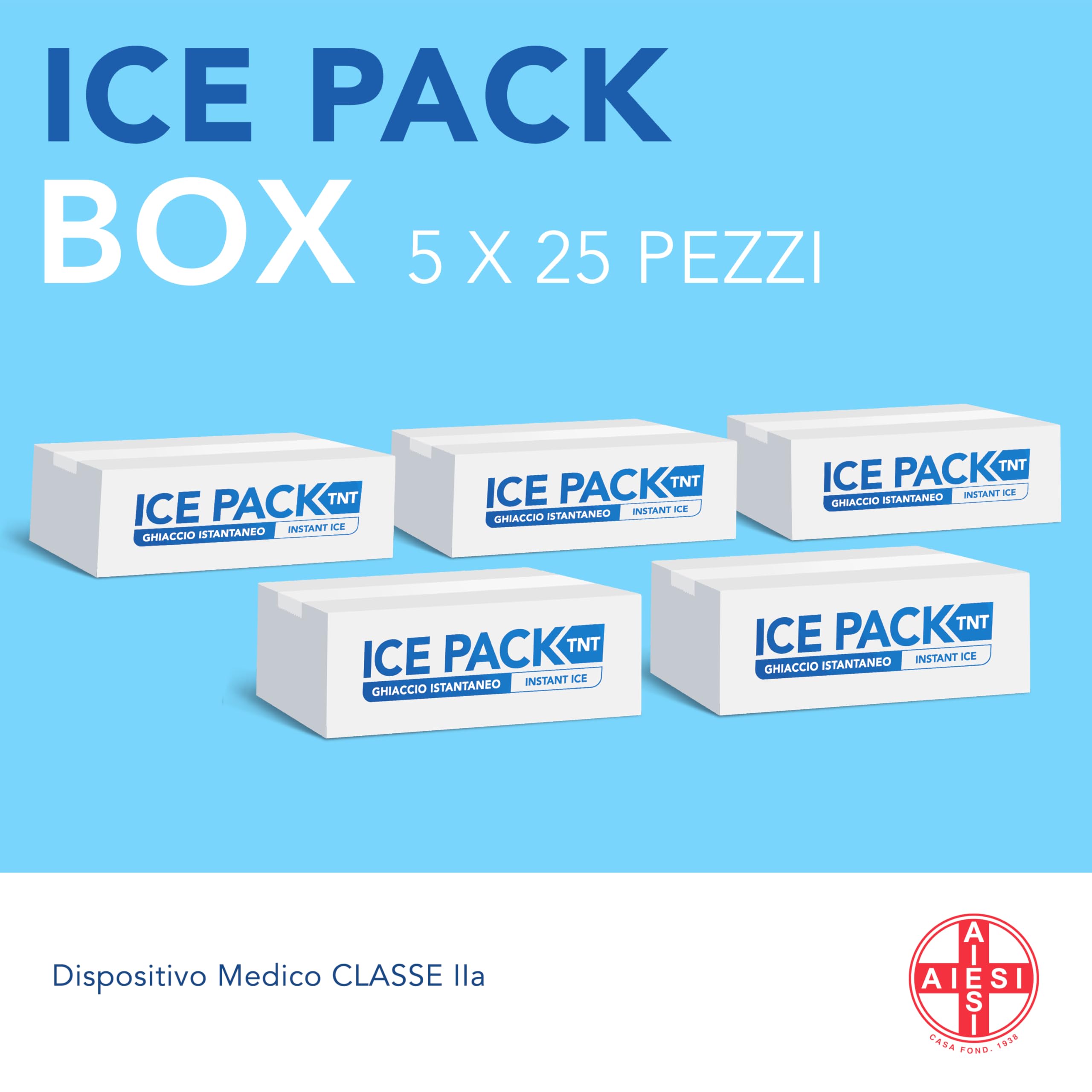 AIESI® Ghiaccio istantaneo monouso (5x25 pezzi) busta in tnt 14x18 cm ICE PACK TNT