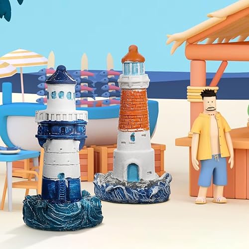 Miniatura 2 de balacoo Mini adornos de faro para decoración de micro paisajes, decoraciones náuticas de estilo mixto, ideal para casa de playa y decoración del