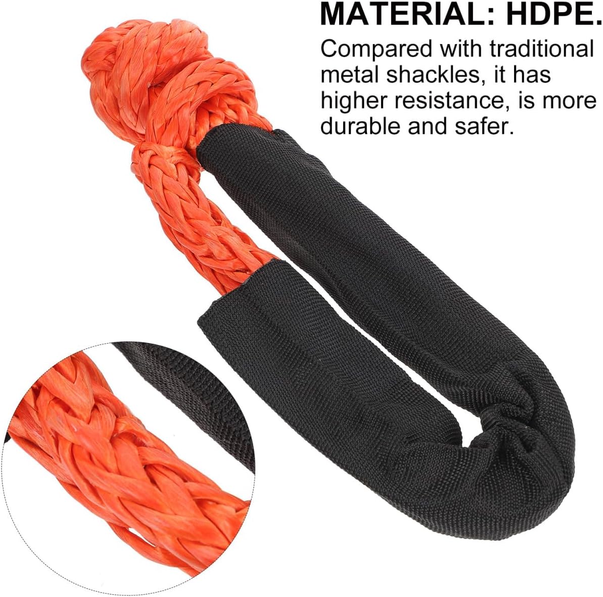 2pcs Towing Rope Shackle Soft Recovery Rope Protective Sleeve for Heavy-Duty Vehicle Recovery for Off-Road and Emergency Situations Deep Orange