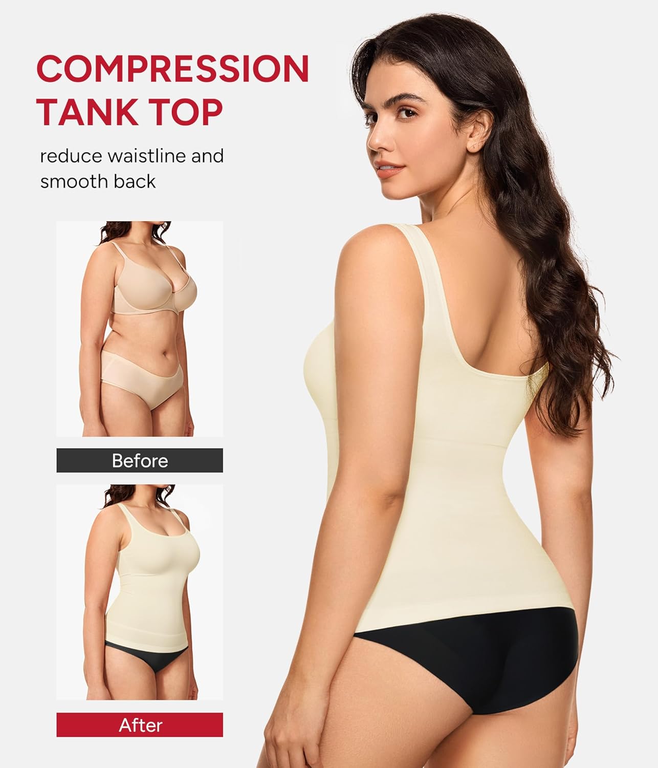 Nebility Shapewear Tank Tops for Women Compression Tank Top Body Shaper Tummy Control Square Neck Camisole Tops - Image 3