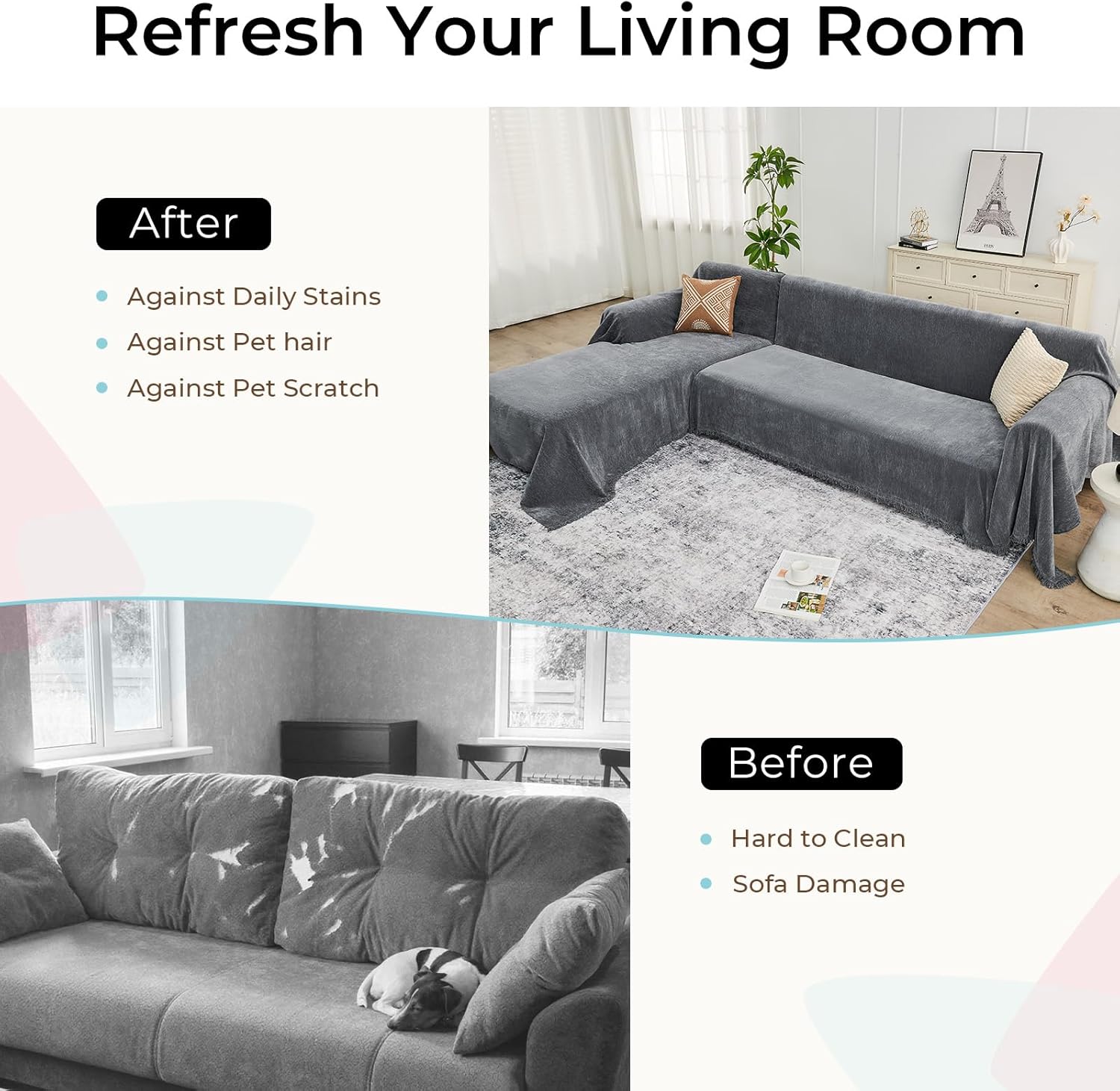 Sectional Couch Covers, 2 Pieces Chenille Sofa Cover L Shaped Couch Cover Blanket for Dogs Washable Sofa Slipcovers Pet Furniture Protector (X-Large: 71" x 110" + 71" x 118", Dark Gray)