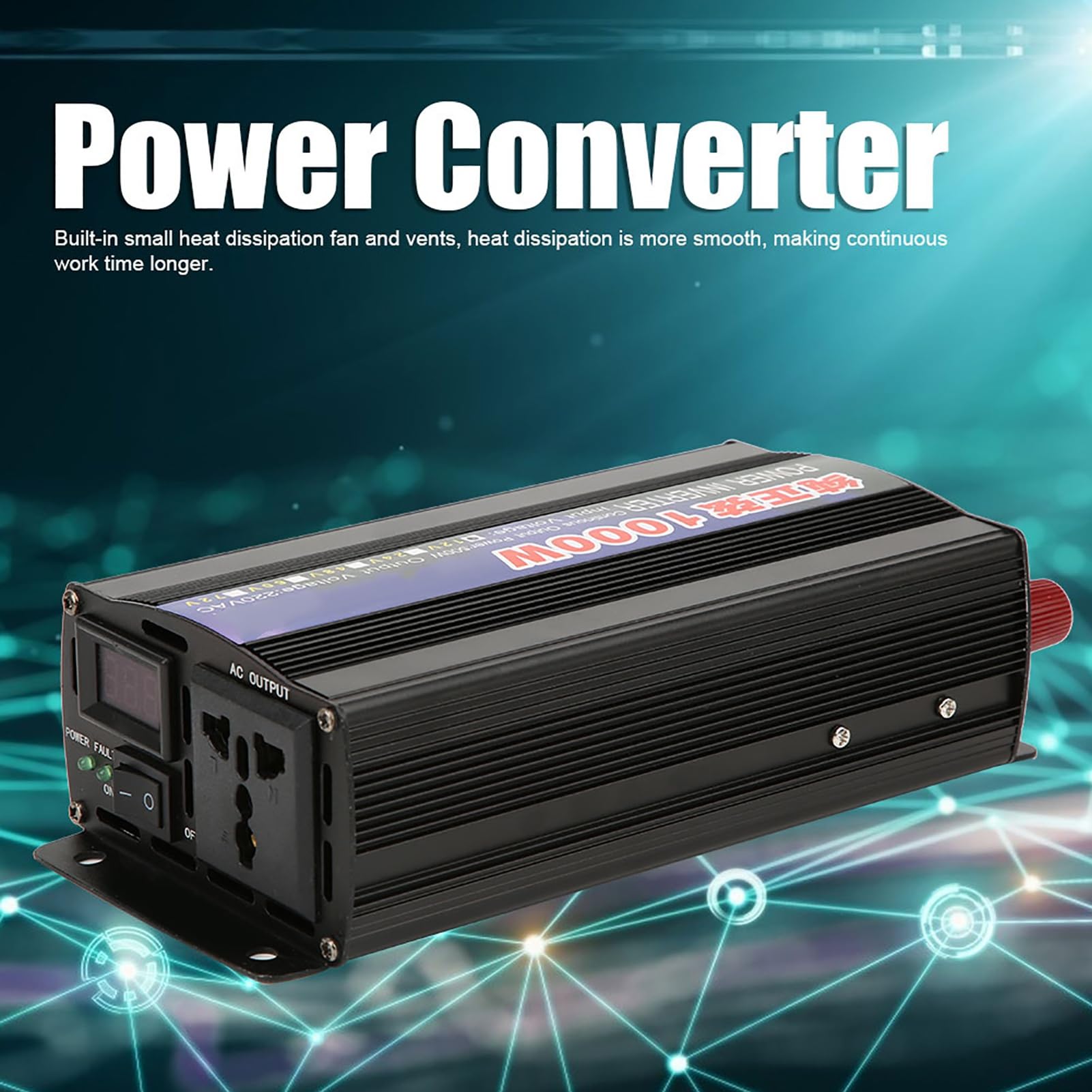 Cocoarm Inversor de Onda Sinusoidal Pura Convertidor de Potencia de Aleación de Aluminio 1000W AC220V Inversor de Pantalla Digital con Ventilador de Refrigeración Alta Eficiencia para Uso de CC a CA