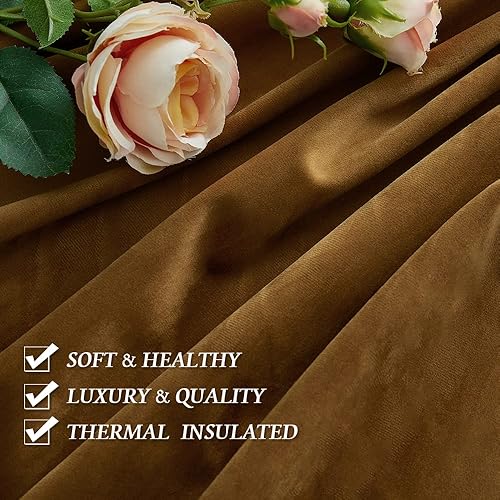 Miniatura 4 de RYB HOME Cortinas de terciopelo marrón dorado para sala de estar, decoración de ventana de lujo para oscurecer la habitación, cortinas con