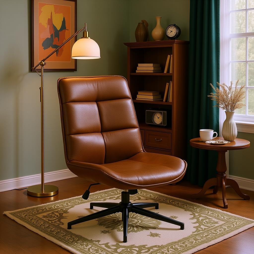 Homy Casa Ergonomic Living Room Accent Chair with Chenille or Suede Upholstery, Adjustable Height, 360° Swivel and Rocking Function for Lounge, Reading Nook and Home Office (Brown Suede)