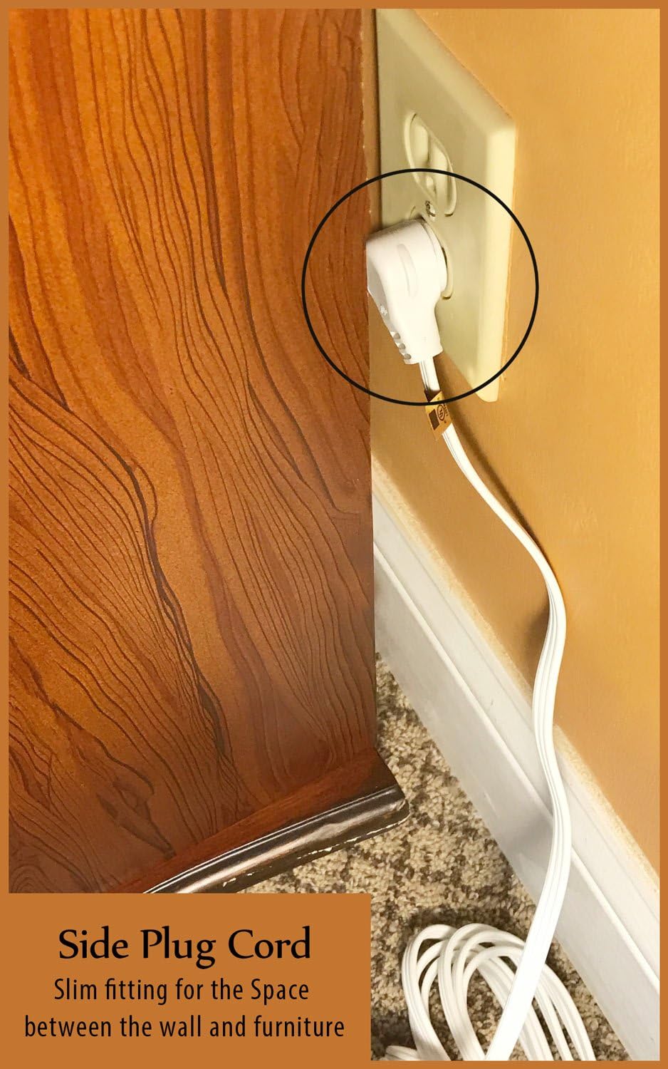 Royal Designs Flat Plug Extension Cord for Indoor & Outdoor, 6 ft long, White, 6 Outlet Prong Grounded Wire UL Listed, Set of 2
