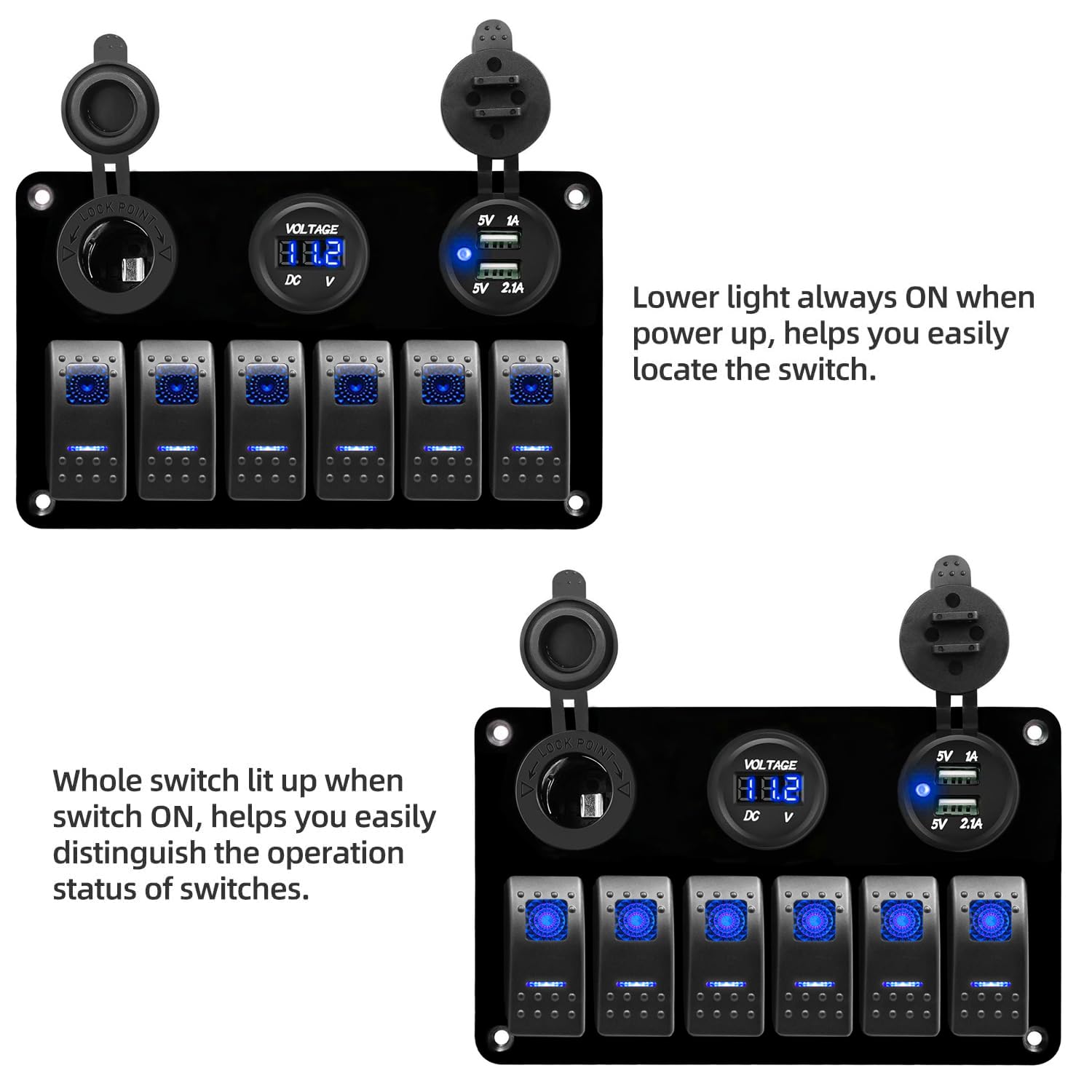 Top-Max 4 Gang ON-OFF Toggle Switch Panel 2USB 12V Fit Marine Truck Camper Car Boat 4 Gang Car Boat Led 12v 24v Usb Automotive Rocker Rv