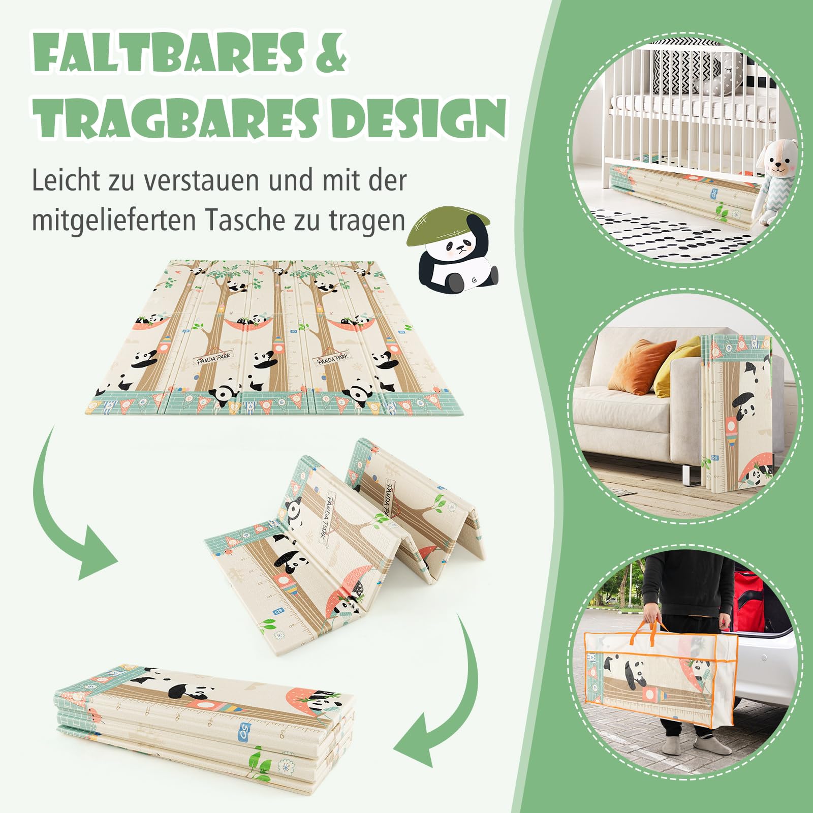 COSTWAY Baby Spielmatte faltbar, 200 x 180 cm Babymatte doppelseitig, Krabbelmatte aus XPE Material, Krabbeldecke, Spielteppich für Babys, Säuglinge und Kleinkinder (Giraffe-Panda)